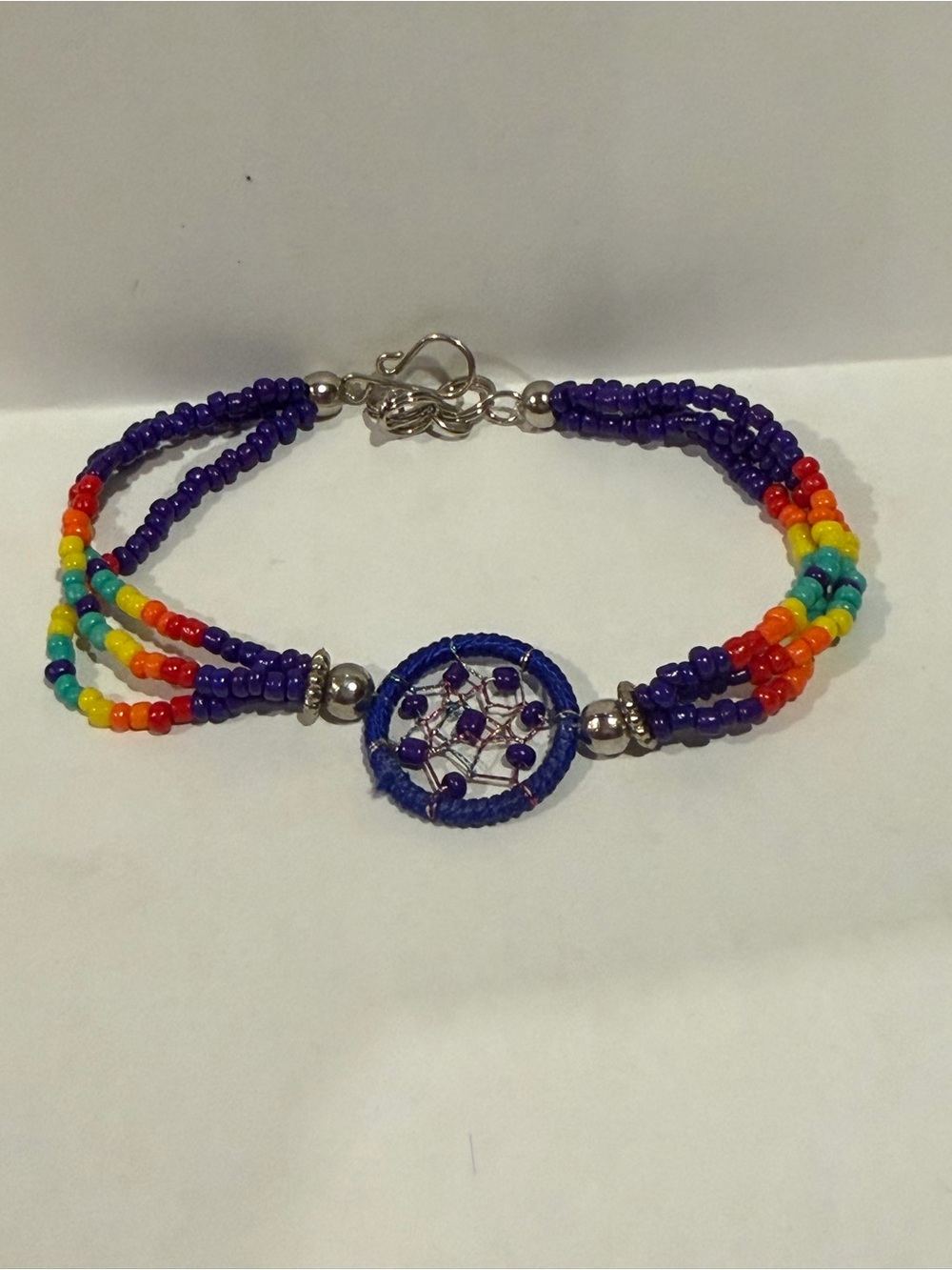 Handcrafted Native Rainbow Beaded Dreamcatcher Bracelet